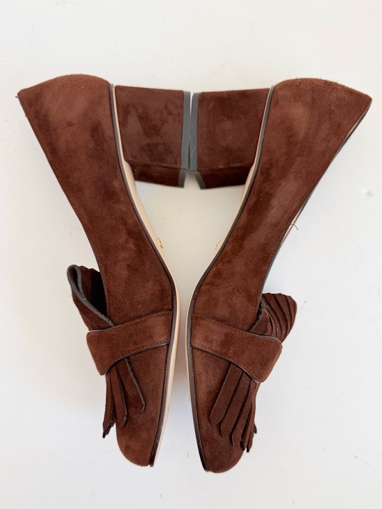 Gucci Dark Chocolate Brown Marmont GG fringe 55mm block heel Loafer pumps EU38.5 - Picture 5 of 11